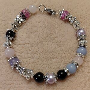 Stunning Handmade Memory Wire Crystal Mixed Media Beaded Bracelet